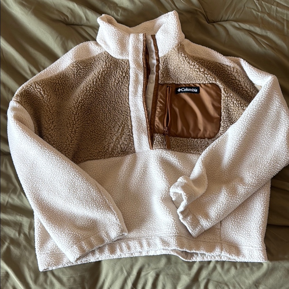 Columbia Sherpa Fleece Pullover - White and Brown